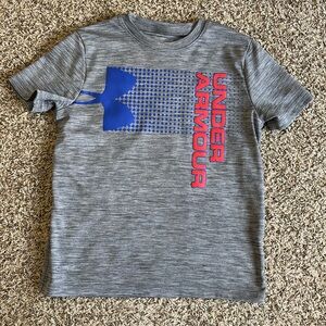 Under Armour Gray T-Shirt with Blue Logo Boys Size Small